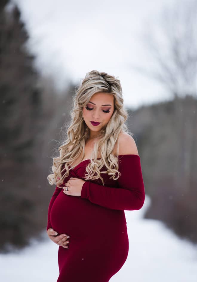 Red Dress on a pregnant woman for photos