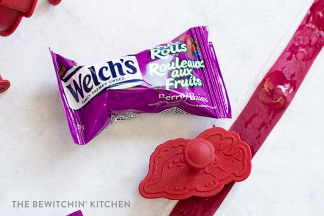 Welch's Fruit Rolls with a dinosaur cookie cutter