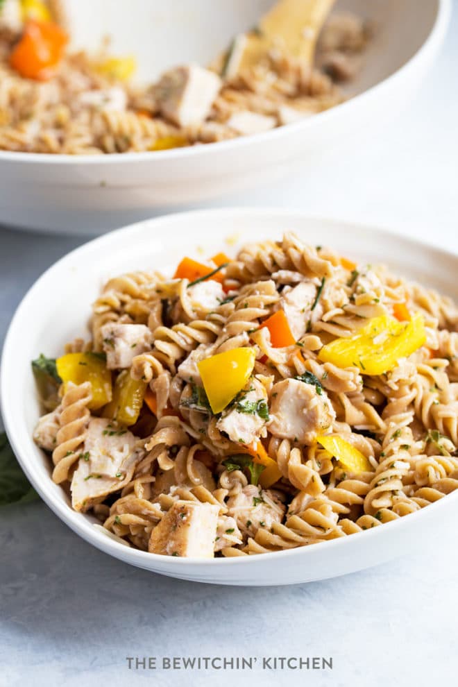 Pasta salad with fresh herbs and bell peppers