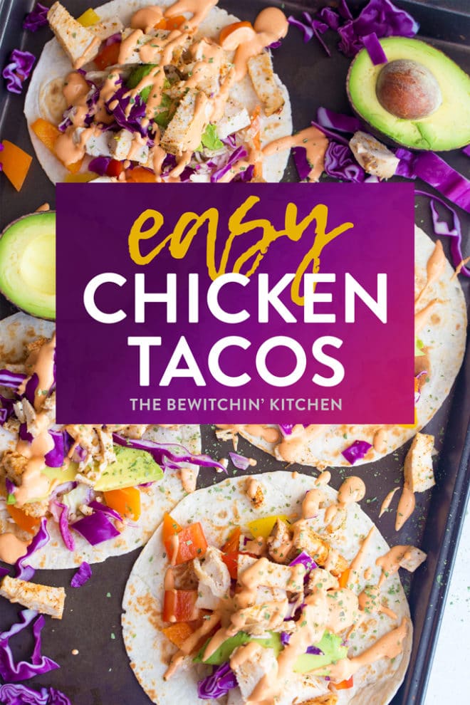 Easy Chicken Tacos on a cookie sheet