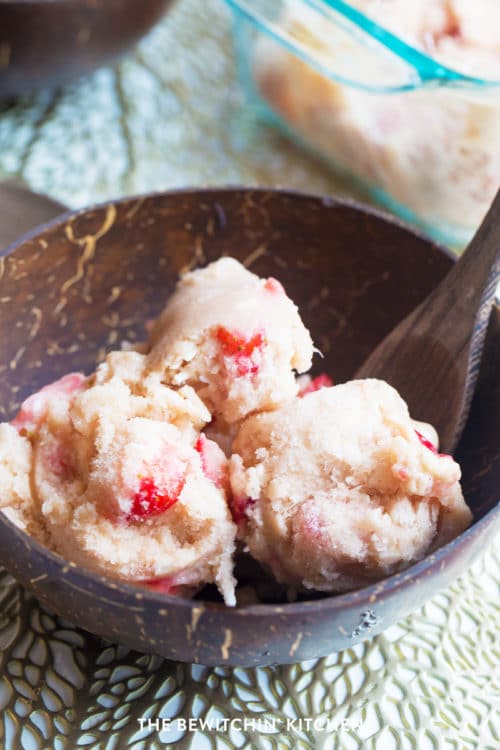 Protein slush recipe (inspired by protein ice cream) with pineapples, protein powder, and strawberries 