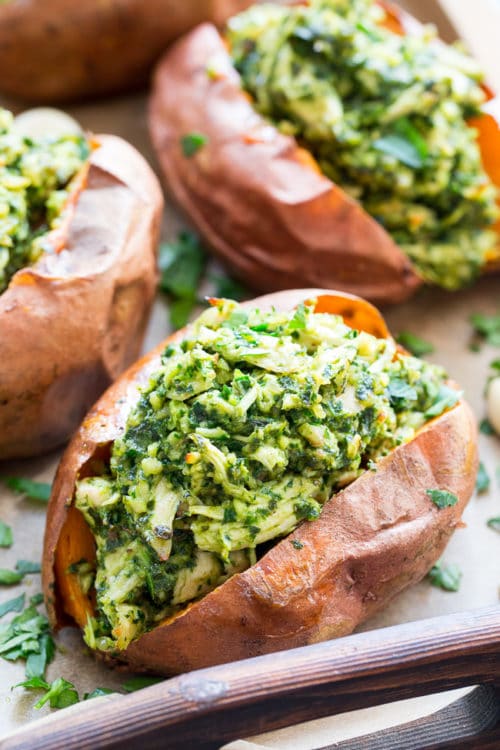 Chicken Pesto Stuffed Sweet Potatoes Whole30 lunches