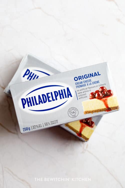 Overhead shot of Philadelphia cream cheese package