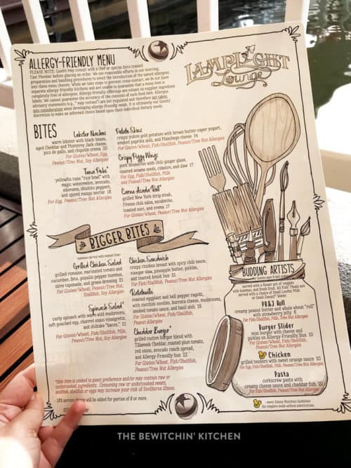 Lamplight Lounge Gluten Free Menu at Disneyland