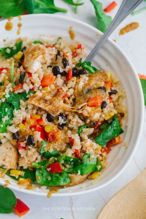 cauliflower rice bbq chicken bowls