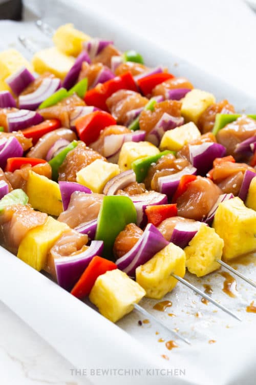 Hawaiian pineapple chicken skewers