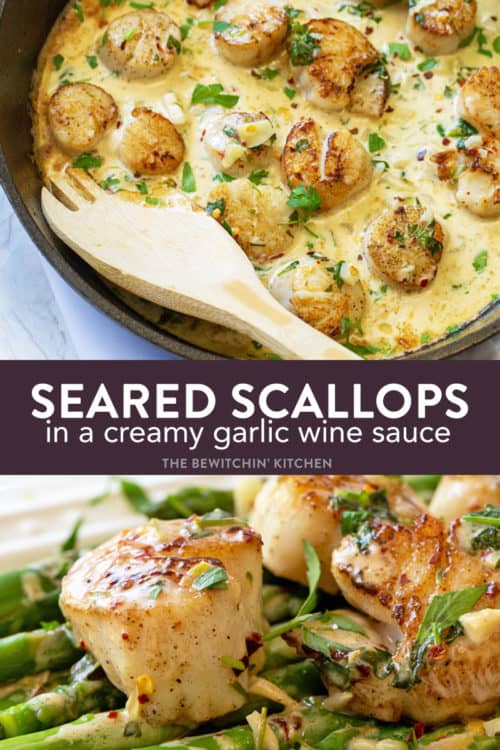 seared scallops in a creamy garlic wine sauce
