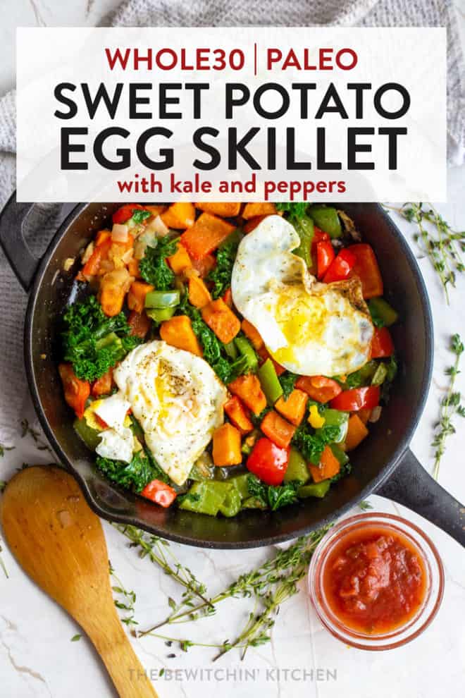 Sweet Potato Egg Skillet with Kale and Peppers | The Bewitchin' Kitchen