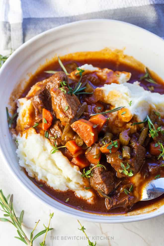 beef stew made with vegetables and red wine
