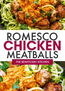 romesco chicken meatballs with zoodles