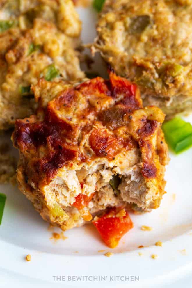 chicken and vegetable meatloaf muffin cut into