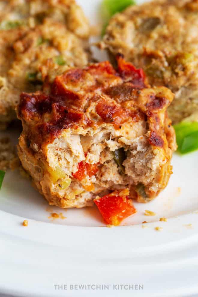 healthy chicken muffins with red and green peppers