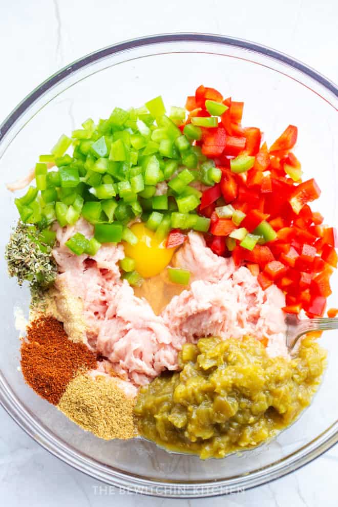 mexican meatloaf ingredients in a mixing bowl