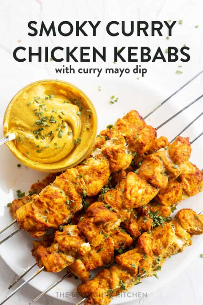 smoky chicken kebabs with a curry mayo dip