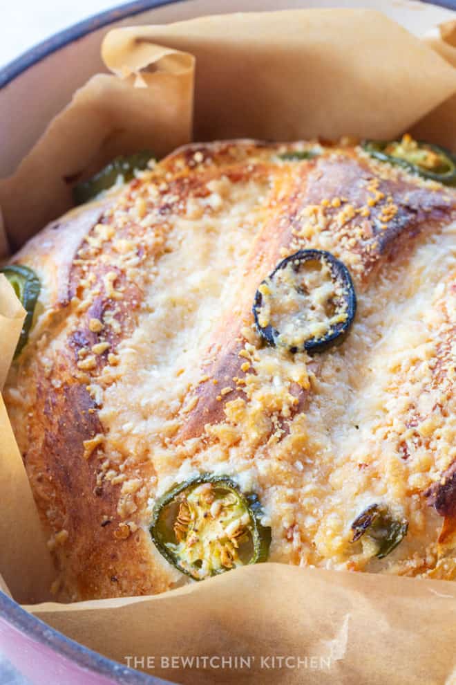 parmesan baked bread with sliced jalapenos