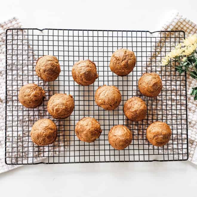 overhead of pumpkin spice muffins on wire rack