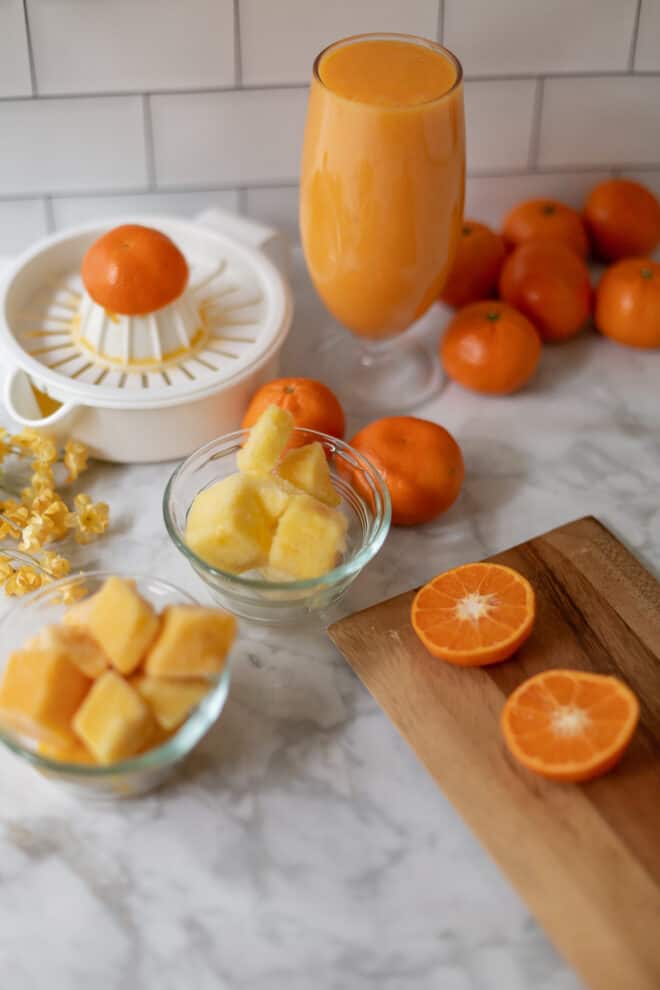 mango pineapple smoothie in a glass