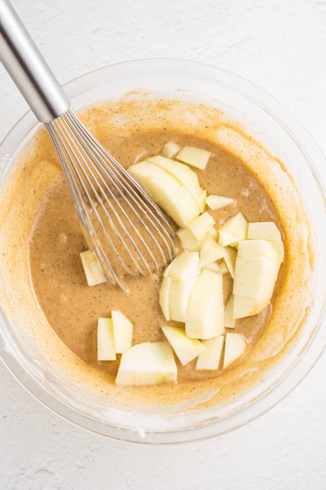 diced apples in apple cinnamon bread