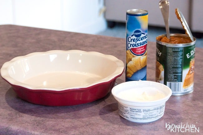 pie plate and ingredients needed to make pumpkin crescent cinnamon rolls