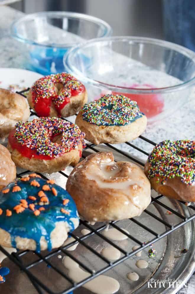 homemade baked donuts with maple glaze and sprinkles