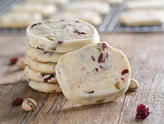 stack of cranberry pistachio ice box cookies