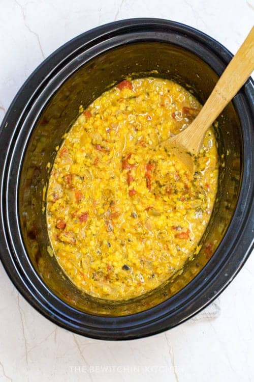 coconut curry lentil soup in crockpot