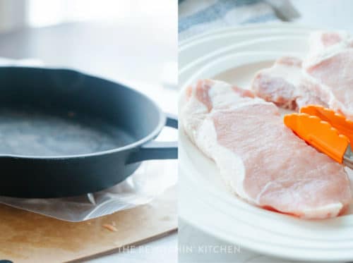 How to flatten pork loin with a cast iron pan for recipe for stuffed pork chops