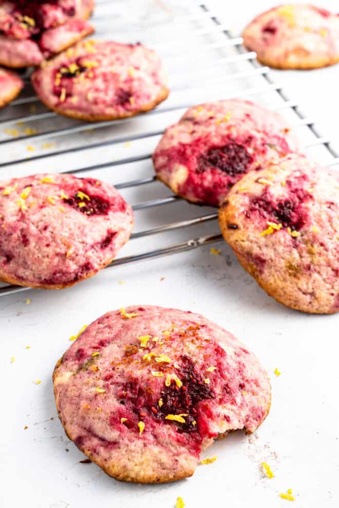 Raspberry Cookies being presented on a platter 