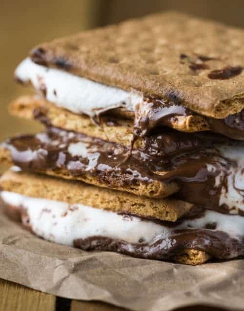 Close up of a stack of campfire s'mores