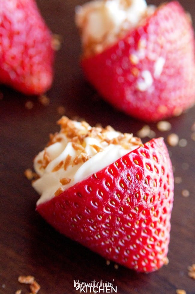 Cheesecake Stuffed Strawberry topped with toasted coconut