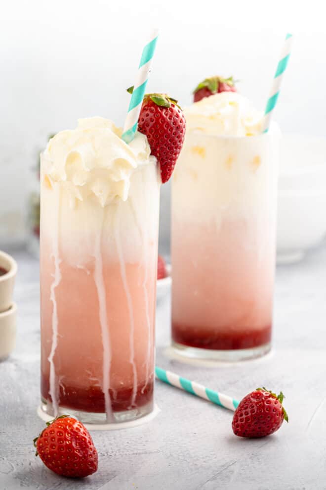 Two finished Italian Cream Sodas 