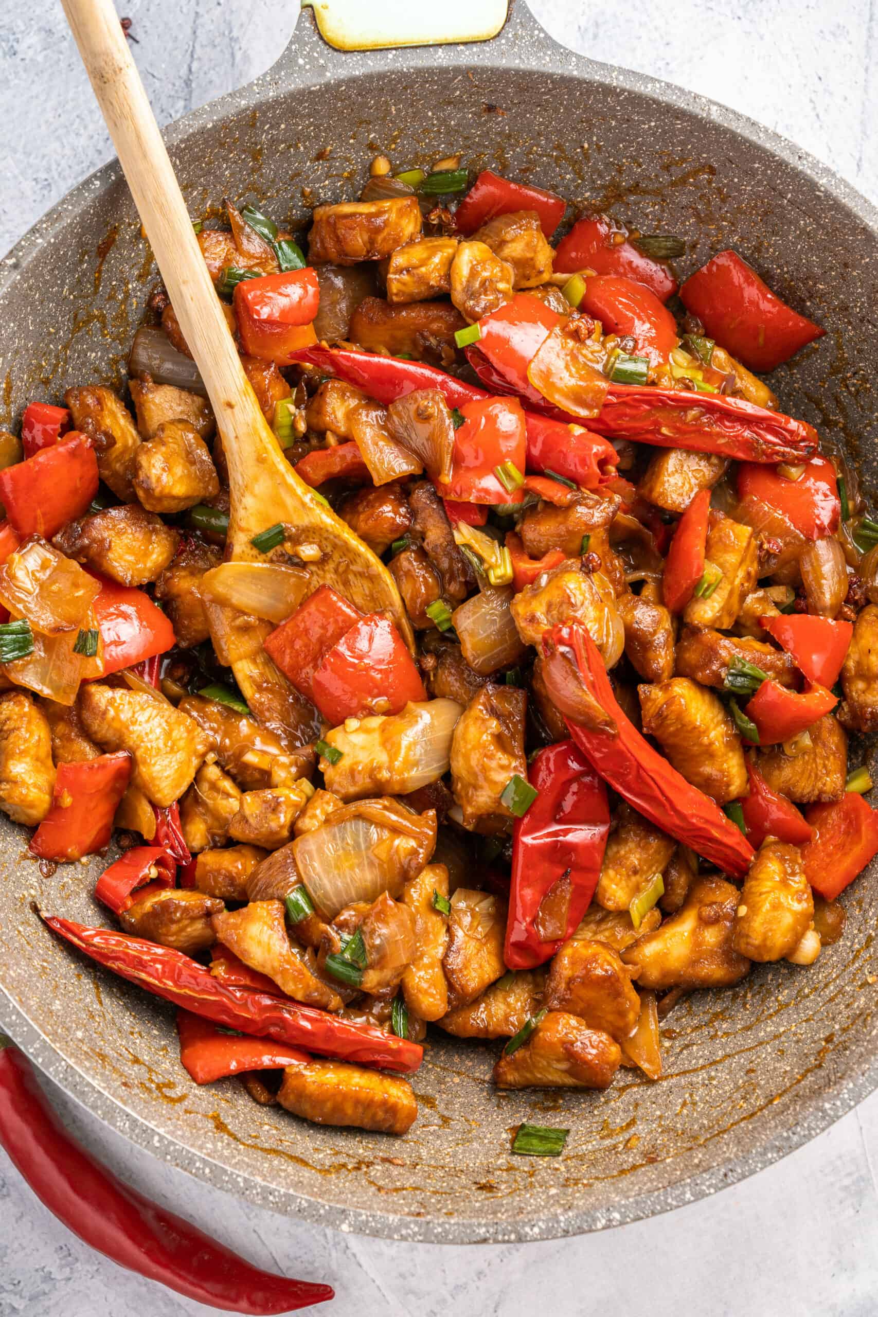 Szechuan Chicken being prepared 
