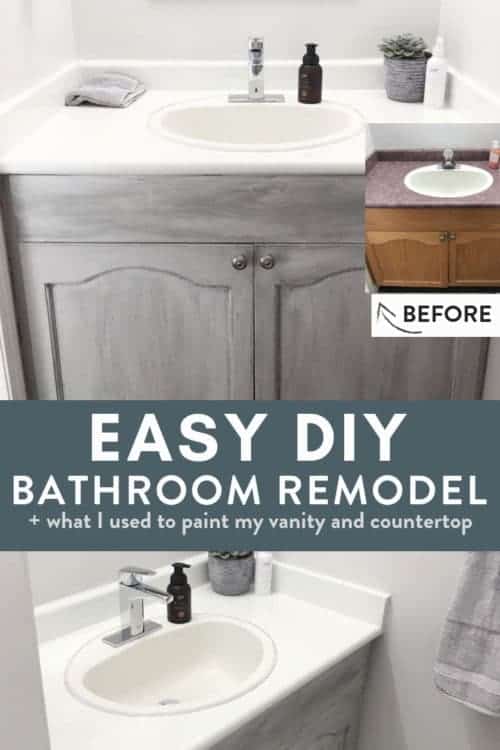 Graphic showing an easy bathroom remodel before and after