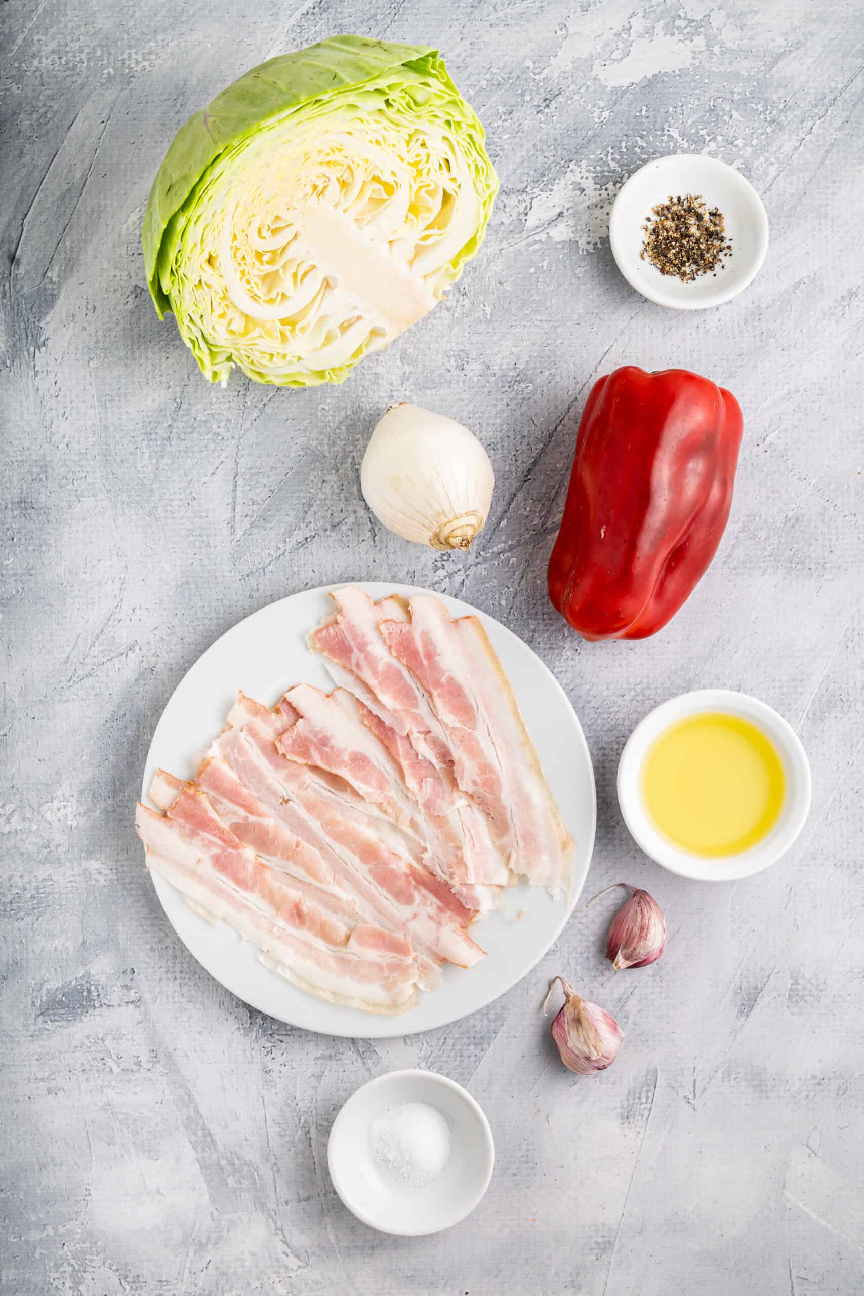 Ingredients for fried cabbage recipes with bacon