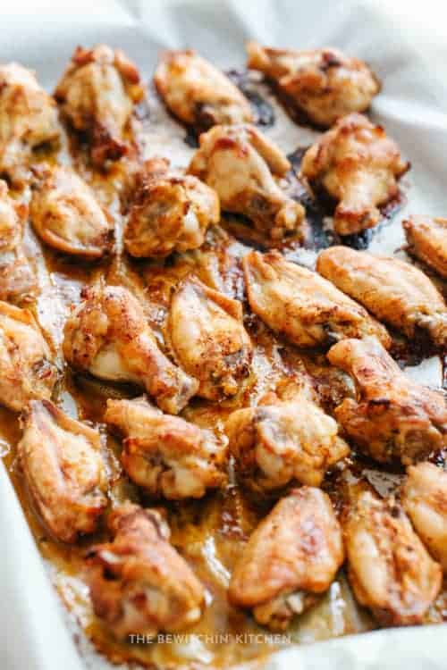 Chili chicken wings on a baking sheet
