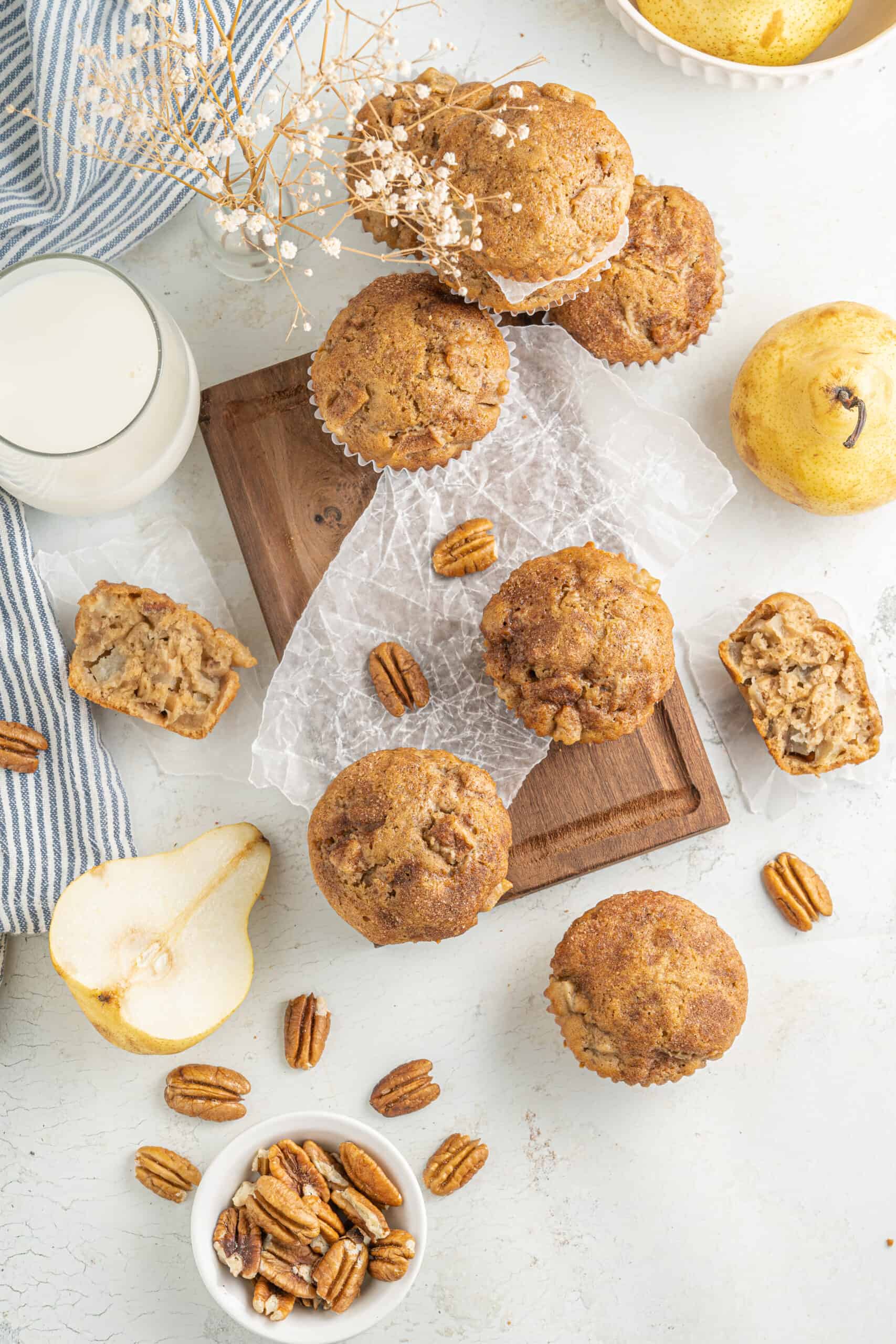 Pear Muffins on a cutting board