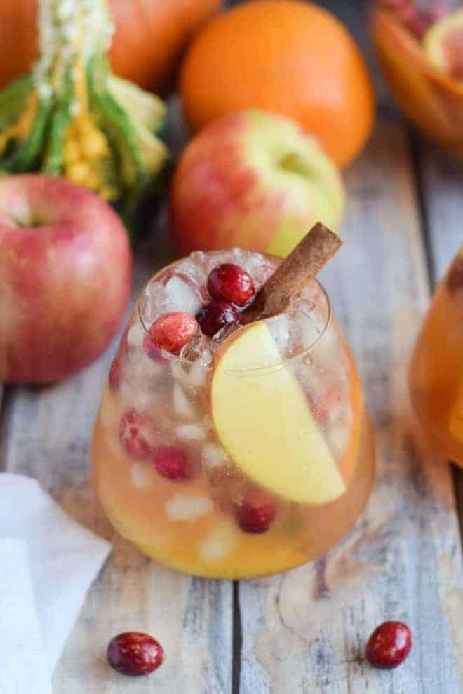 pumpkin spice cocktail with apple, cinnamon, and cranberries