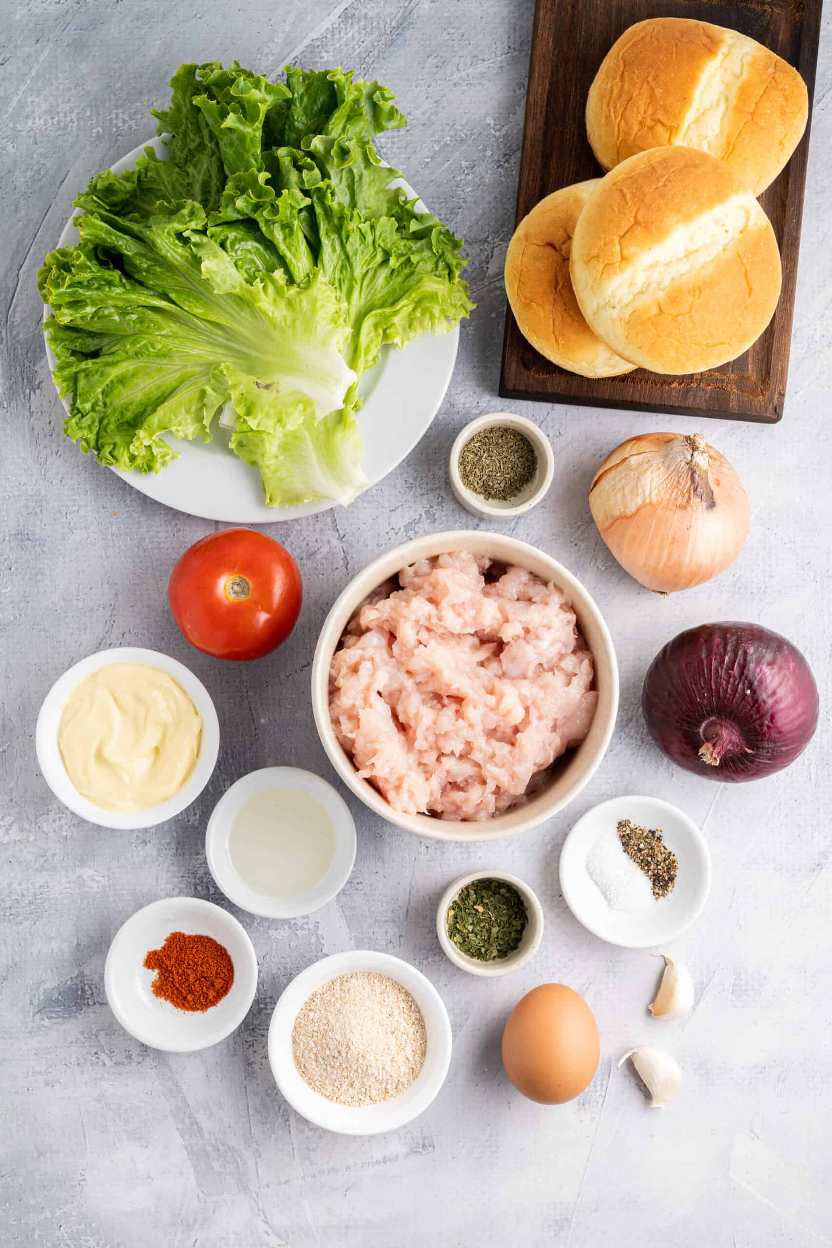 Ingredients to Ground Chicken Burger
