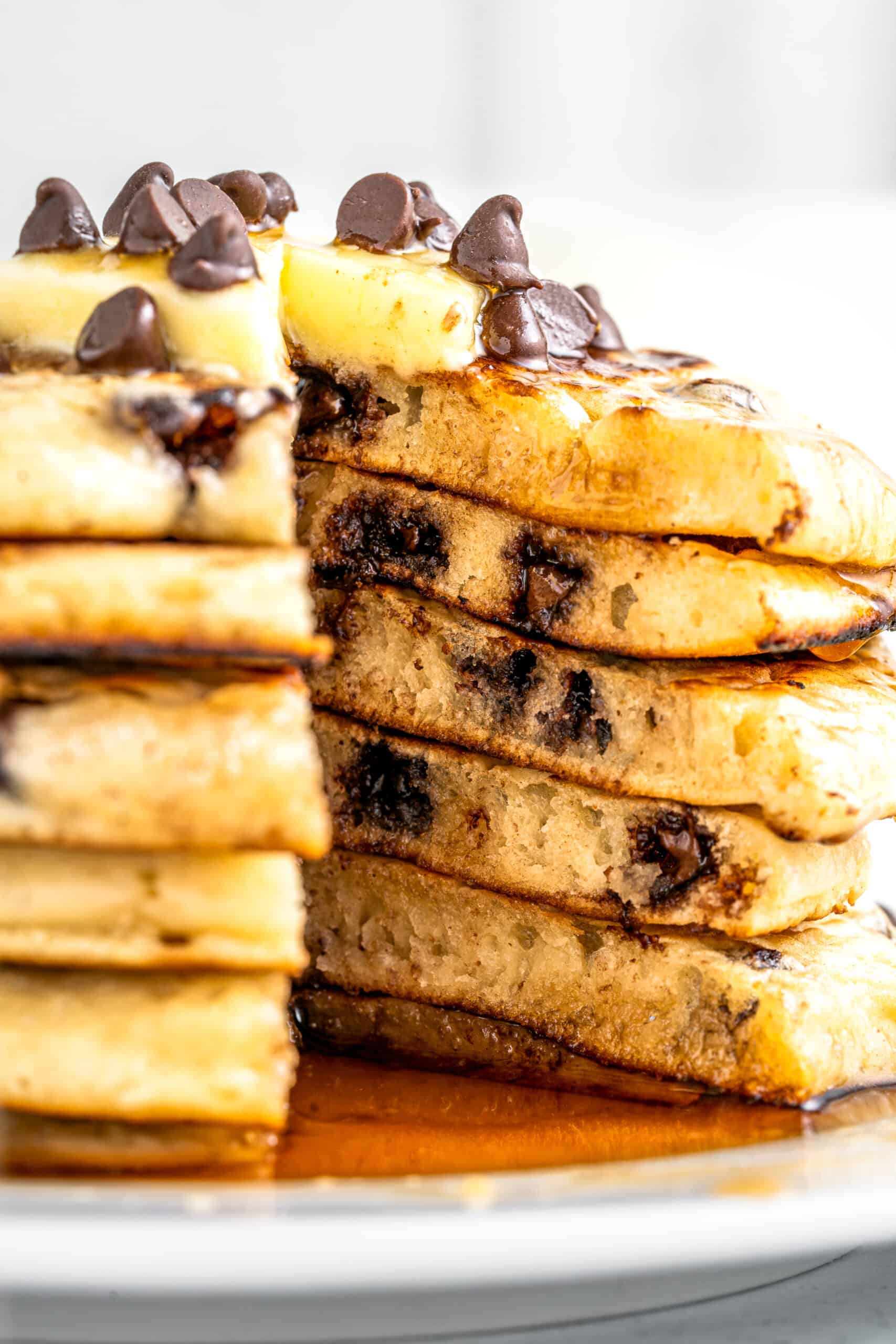 Stacked Chocolate Chip Pancakes
