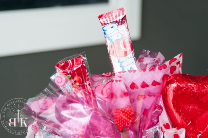 close up of a candy bouquet DIY 