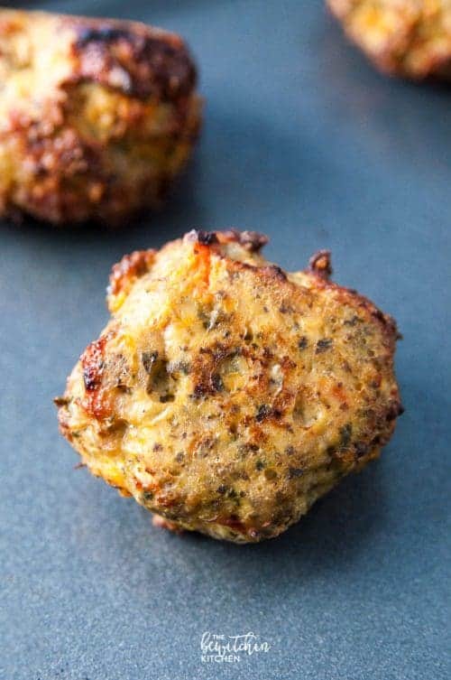 Close up of coconut curry chicken meatballs without sauce.