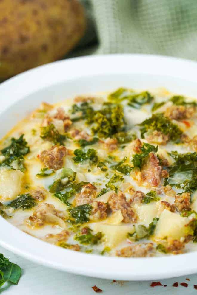 A close up of a bowl of Italian soup. 