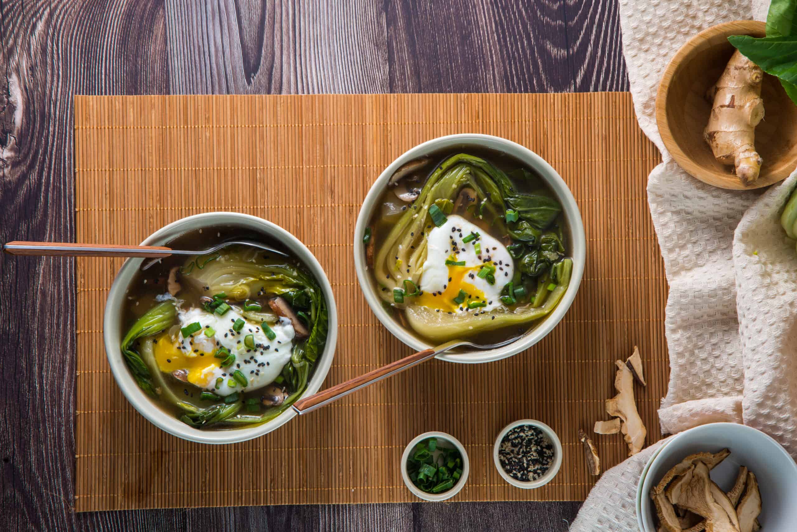 Two bowls of Bok Choy soup