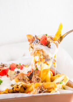 Chili Cheese Fries on a fork