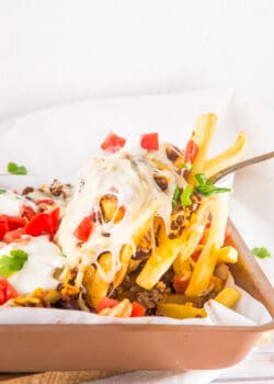 Chili Cheese Fries on a fork