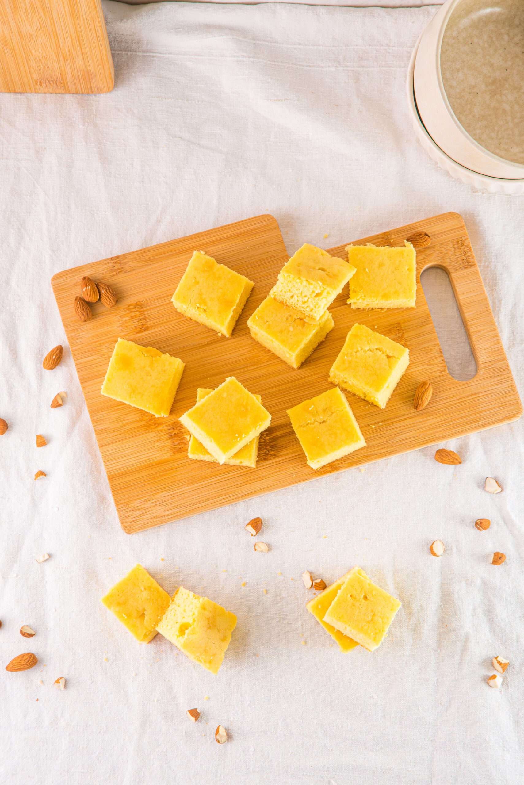 Cornbread on a cutting board