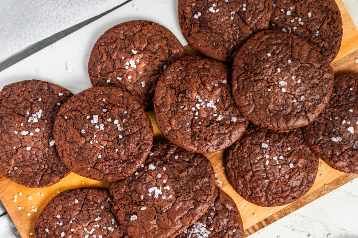 Overhead of brownie cookies on a cutting board