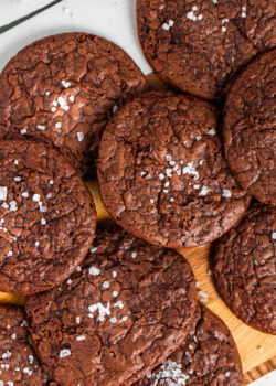 Overhead of brownie cookies on a cutting board