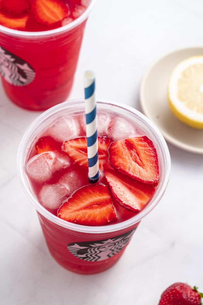 Closeup of Strawberry Acai Starbucks Refresher