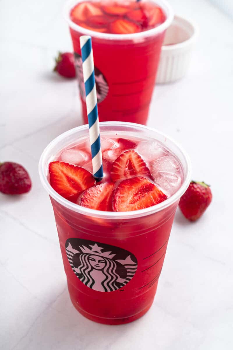 Overhead of Strawberry Acai Starbucks Refresher